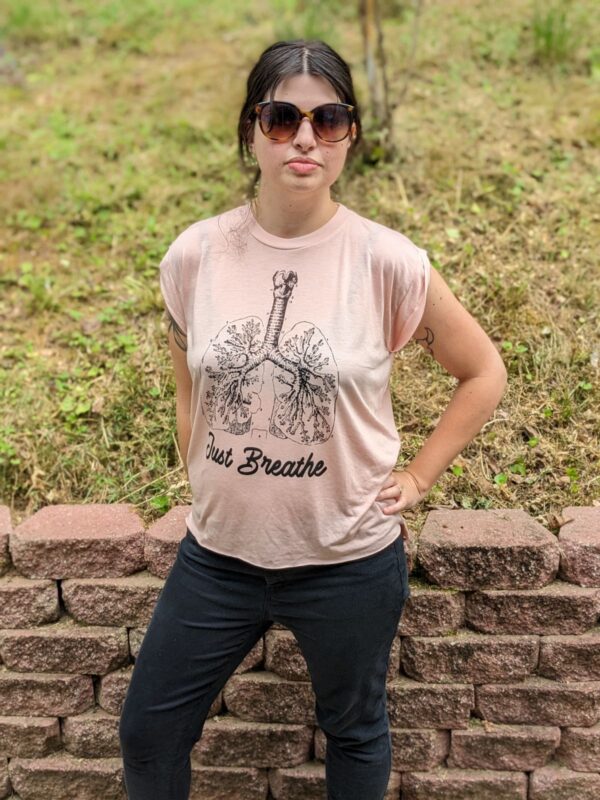 Just Breathe Flowy Rolled Cuffs Muscle Tee - Image 2